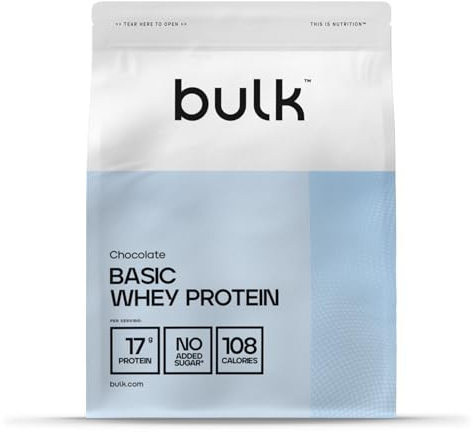 Bulk Basic Whey Protein Powder | Chocolate | 1.25 kg | 41 Servings | Up to 18g Protein per Serving | Low Sugar | Fast Absorbing Formula | Gym Supplement Supports Muscle Growth & Recovery