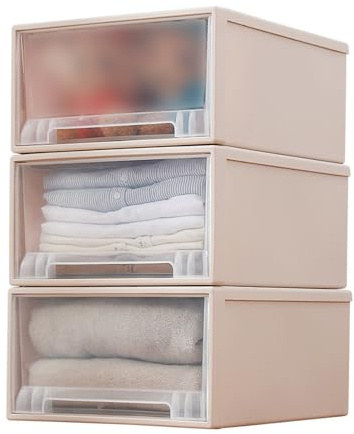 Cassettiera impilabile in plastica per vestiti, cassetti trasparenti per armadio, ufficio e artigianato, 35 l, 45 x 38 x 20,5 cm, soluzione salvaspazio