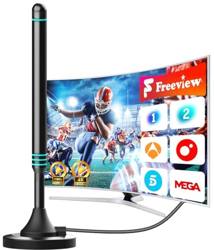 Antena TV Interior Digital 2026 – Señal Estable con Recepción 360°, Base Magnética Fuerte, Cable Coaxial de 5 m, Compatible con Smart TV 4K y 1080P, Antena TDT para Canales Locales Gratis