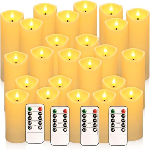 Lot de 24 bougies piliers LED sans flamme, Ivroy, à piles avec télécommande, flamme vacillante 3D, 5 cm x 12,2 cm, 14,2 cm, 16,2 cm, Noël et décoration d'intérieur