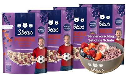 Porridge d'avoine| 3Bears Porridge | Trois Baies - 4 x 400g - Avec des morceaux de fruits rouges | Porridge , Céréales, Oatmeal, Petit Déjeuner Healthy, Sans Sucres Ajoutés, Instantané