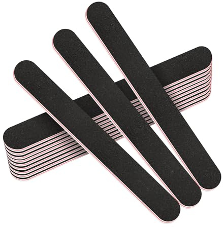 Stadux 12 PCs Professional Nail Files Double Sided Emery Boards 100/180 Grit, Fingernail Files for Natural/False Nails, Nail Styling Set for Home and Salon Use - Black