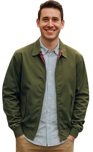 Urban Road Mens Classic Vintage Harrington Bomber Jacket Olive