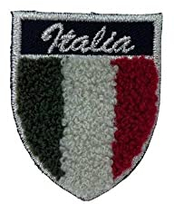 Applicazione Toppa Patch Termoadesiva Tessuto Ricamo Lurex Argento Scudetto Bandiera Italia Spugna 5x4 Cm