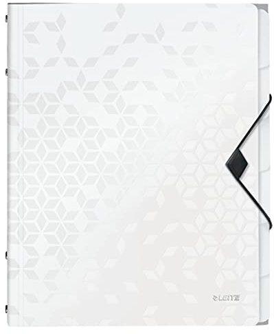 Leitz Clasificador A4, Capacidad para 200 Hojas, 6 Separadores con Pestañas, Cierre Elástico, Blanco, Gama WOW, 46330001