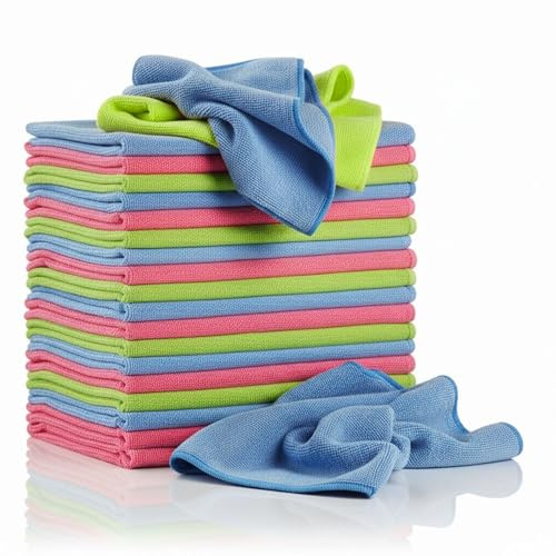 Glart Lot de 30 chiffons de nettoyage en microfibre pour voiture, non pelucheux, doux, absorbants et délicats sur la peinture, 40 x 40 cm, Bleu/vert/rose