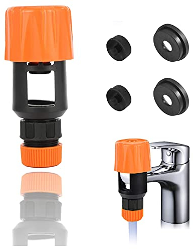 Grantop Tap Connector Universal Quick Fitting Hose Connector Mixer Tap Adjustable Faucet Adapter with 4 Replacement Washers for Garden Bathroom Kitchen Indoor Outdoor Hose Pipe (Orange)