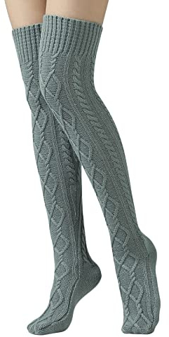 Women Over Knee Socks Cable Knit Thigh High Socks Long Boot Stocking Knee High Socks Winter Warm Leggings Socks Stretch Thermal Knee Warmer Knee Wrap Sleeves for Ladies Girls Joint Pain Relief (Grey)
