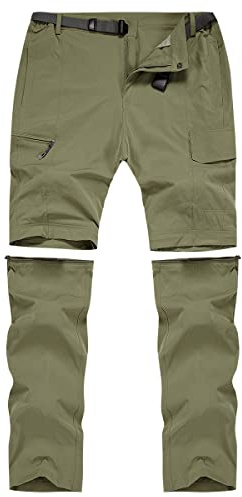 CARWORNIC Pantalones convertibles de senderismo para hombre, ligeros, de secado rápido, para viajes al aire libre, pesca, trabajo, cremallera, pantalones cargo, Ejercito Verde, 30