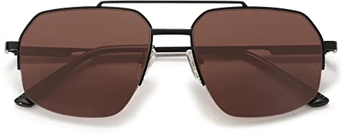 SOJOS Sonnenbrille Herren Retro Damen Vintage Groß Eckig Coole Double Bridge Metall Semi-Rimless Rechteckige UV400 Schutz Unisex Brille SJ1191 Grau