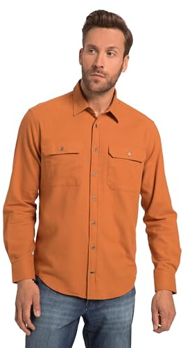 JP 1880 Men's Large Sizes Plus Sizes Menswear L-8XL Flannel Shirt, Long Sleeve, Kent Collar, Modern Fit 819746, Rust Orange, 3XL