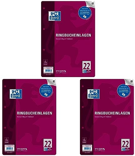 Oxford Ringbucheinlagen, DIN A4, 50 Blatt, kariert, SCRIBZEE kompatibel, Weiß (Packung mit 3)