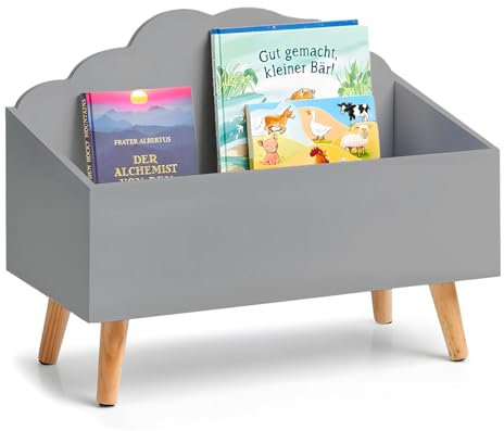Avilia Baule per Giocattoli per Cameretta - Contenitore Porta Giochi per Salotto, con Design Nuvola in Legno, 58x45x28cm, Grigio