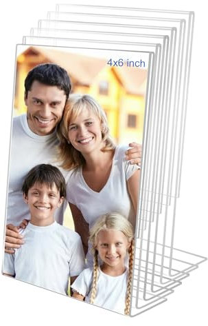 Bolidery 4x6 Acrylic Picture Frames, Set Of 6 Clear Acrylic Frameless Transparent Frame Gift for Desktop Display, Vertical Standing Picture or Display Sign Holder with Inserts for Home Office