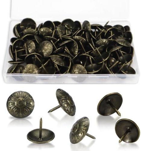 Fatiya 100 puntine da tappezzeria a forma di margherita per mobili con scatola, chiodi da tappezzeria in bronzo anticato da 16 x 13 mm