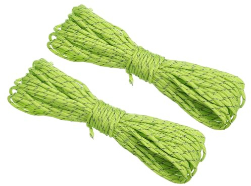 PATIKIL 65 Feet Reflective Guyline Camping Paracord, 2Pcs 3mm Tent Cord Guyline Rope Nylon Paracord Rope for Camping Tent Tarp Hiking, Fluorescent Green (20M)