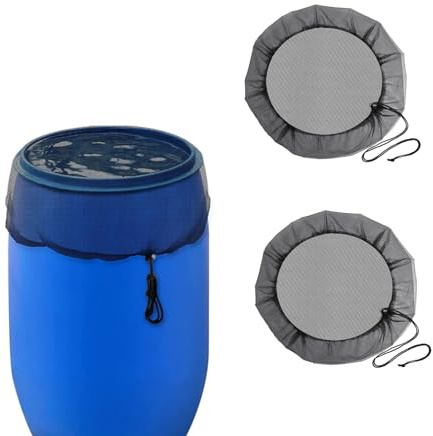 2Pcs Mesh Cover for Rain Barrels - 39 inch Rain Barrel Netting with Drawstring, Water Collection Buckets Tank Protector Screen Barrels Netting to Keep Mosquito, Fallen Leaves and Debris (2Pcs Black)