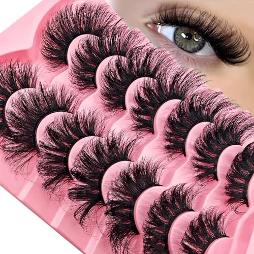 7P-TF29 Lot de 7 paires de faux cils 3D œil de chat, volume moelleux, aspect naturel, réutilisables, faits à la main, faux cils de maquillage