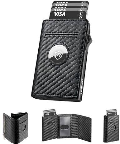 YESIIW Portafoglio Airtag Portafoglio Uomo Slim, Porta Carta di Credito Uomo con Blocco RFID Porta Carte Pop-up con Fermasoldi e Tasca per Monete Portacarte Porta Tessere Uomoo (Nero)