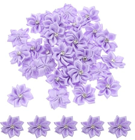 PATIKIL 3cm Piccoli Fiori a Nastro, 100pz Mista Fiori di Stoffa Raso Mini Seta Artificiali Finti per Decorazioni per Creazioni Fai Da Te Ornamenti Matrimoniali, Viola Chiaro