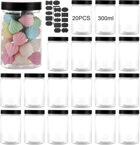 Oungy 20tarros de almacenamiento hermético 300 ml, pequeñas latas con tapa, tarros de plástico para cocina, cereales, arroz, harina