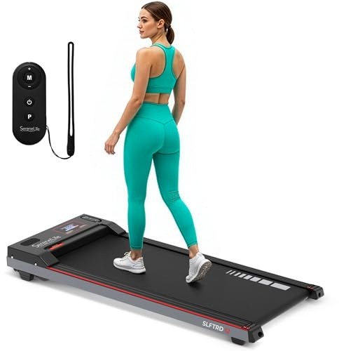 SereneLife Portable Walking Pad Treadmill, 0.6-5.0 MPH Electric Low-Speed Fitness Under Desk Treadmill, Smart Speed Control Walking Mat, Mini Portable Treadmills for Home Small Spaces & Office Use