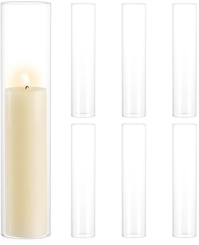 Inweder Bougeoirs Cylindrique en Verre Transparent: 6,5 x 30,5 cm Porte-Bougies Ouragan Clair Lot de 6 Covercle Tube Cylindres pour Noël Mariage Centre de Table Fête Cheminée