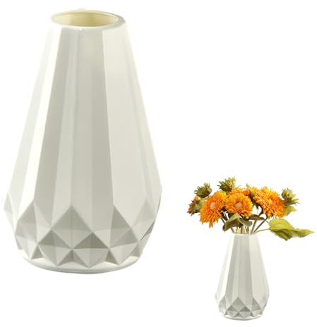 DiiWmme Vase Decorative Unbreakable Plastic Vases for Flowers Tall Modern Flower Vase for Living Room Office Desktop Wedding Decoration (White)
