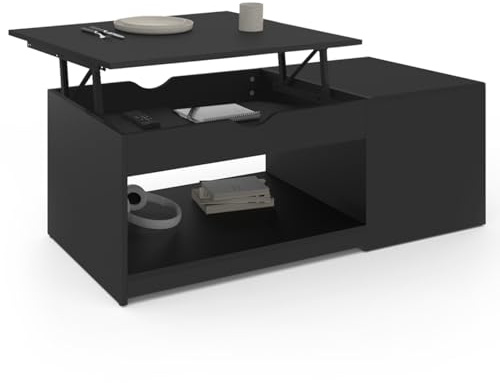 IDMarket - Table Basse Plateau relevable ELEA avec Coffre Bois Noir