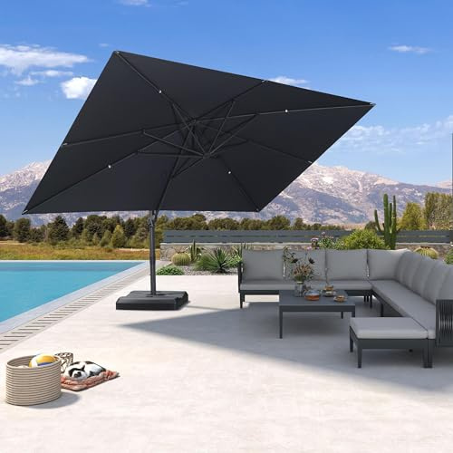 PURPLE LEAF Parasol déporté 3 x 4 m Rectangulaire, Contrôle de la Hauteur en Douceur, Sans Butée Fixe, Parasol De Jardin Extérieur, 8 baleines métalliques robustes, Pour Terrasse, Piscine, Gris acier