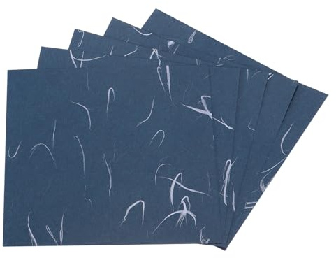 Rebower 20 Sheets Natural Fiber Mulberry Origami Paper 6x6 Inch Visible Folding Washi Paper,[for Junk Journals, Card Making, DIY Craft Writing Painting, Decorative Scrapbook]-Dark Blue
