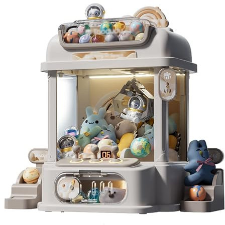 CUCUKAKA Machine à Pince Fête Foraine avec Télécommande ， Machine à Bonbons avec Lumière Et Musique,2 Poupées Panda,25 Poupées Cadeaux pour Filles De 3 Ans,White