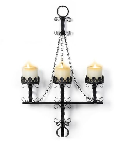WVOPIAHY 41 cm x 83 cm,Große Gothic Wandkerzenhalter, 3 eiserne Kerzenhalter Wand Schwarz, rustikale Wandkerzenhalter für Badezimmer, Treppenhaus, Wohnzimmer und Esszimmer
