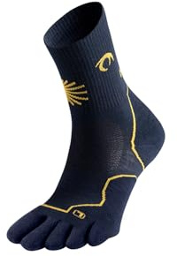 Lurbel Tierra Peregrino Toe Four, Calcetín con separación de dedos, Calcetín para Trekking, Calcetines Transpirables, Sin Coturas (M - Azul Marino/Amarillo)