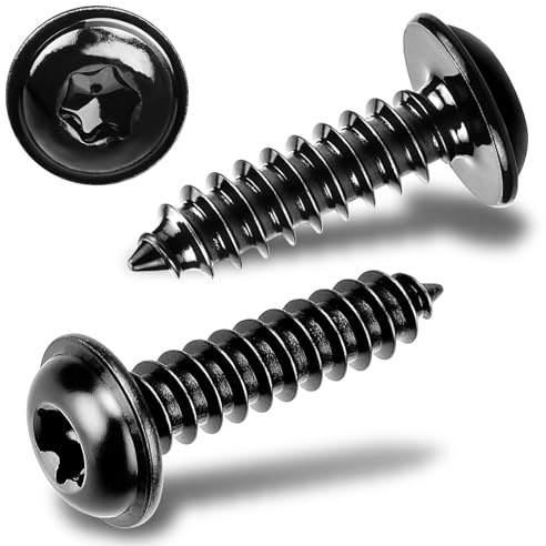sturiz Viti per legno nere M4 x 20 mm, 40 pezzi, per pannelli acustici, Torx, in acciaio inox, colore nero, a testa piatta, autofilettanti con disco per viti a testa piatta 304 A2 V2A