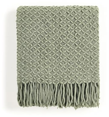 CREVENT Farmhouse Boho Knitted Throw Blanket for Couch Sofa Chair Bed Home Decoration, Soft Warm Cozy Light Weight for Spring Summer Fall (50''X60'' Sage Green)