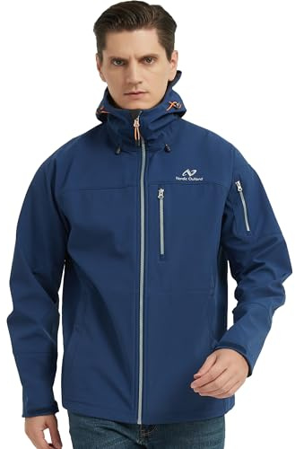 NORDIC OUTLAND Men's Waterproof Softshell Rain Jacket, Hooded Windbreaker 7 Pockets, Lightweight Shell for Outdoor Activities