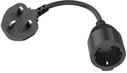 HITRENDS EU to UK Plug Adapter | 25CM Short Cable | With 13A Fused | Converts EU 2-Pin to UK 3-Pin | 250V/13A, 3250W for Power Tools & Appliances, Black