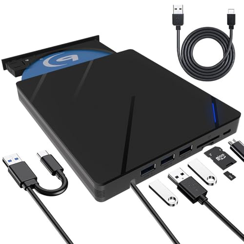 EOKEKE Lecteur Blu-Ray Externe, 7 en 1 Lecteur DVD/BD Graveur Blu Ray avec USB 3.0 Type-C Portable Lecteur Blu Ray Externe, 3D CD DVD Graveur Optical Bluray Drive pour PC Windows 11 10 8 7