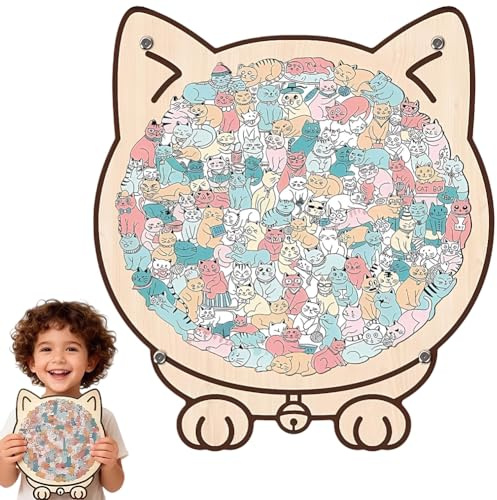 Puzzle en bois en forme de chat, 135 pièces, puzzle en bois coloré en forme de chat, encadré par d'adorables chats, puzzles en bois en forme de chats mignons pour décoration d'intérieur et cadeau