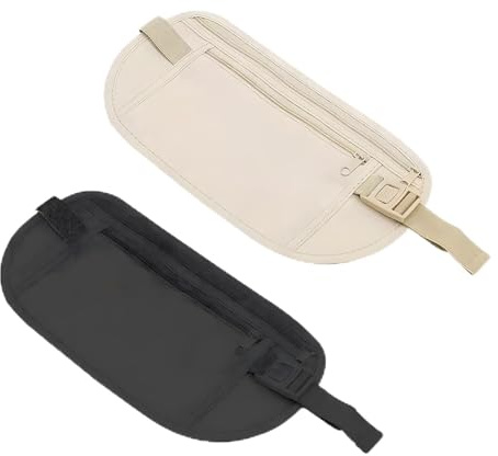 2 PCS Cinturones de Dinero Ocultos, 25.5 * 14 cm Cinturón de Dinero de Viaje Riñonera Deportiva Cinturón Resistente al Agua Riñonera Viaje Segura y Ligera para Pasaporte en Efectivo Hombre Mujere