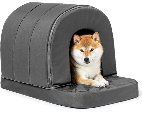 PELZIN Orthopedic Dog Bed House - Outdoor Waterproof Dog Tent with Washable Removable Cover - Durable Indoor Pet Cave Bed for Medium Breeds & Fits 30-Inch Crate - 29x18, Charcoal