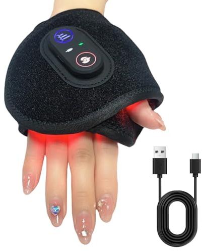 Masajeador de Muñeca con Terapia de Luz Roja (660nm y 850nm), Masajeador de Manos Eléctrico con 3 Niveles de Calor y Vibración, Manguito Recargable para el Túnel Carpiano, Artritis