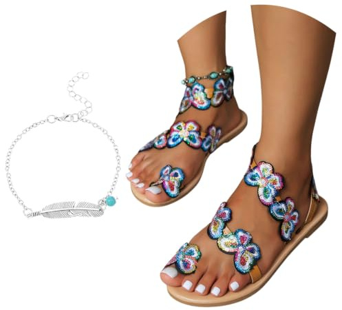 LDXEQIZ Tongs Élégantes avec Papillon À Paillettes Sandales Séparateur D'orteils for Femmes Sandales Orthopédiques À Clip -Toe avec Semelle Intérieure Chaussures D'été Plates De Loisirs