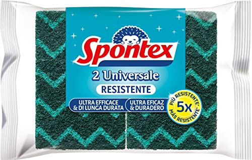 Spontex - Mosaik Universale, 2 Estropajos de Poliuretano, Fibra Verde Decorada, Resistente al Desgaste