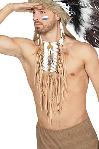 shoperama Indianer Brustplatte Halsschmuck Perlen Fransen Federn Halskette Squaw Indianerin Western Wilder Westen Damen Herren
