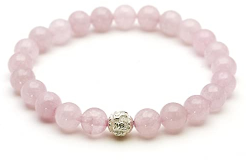 BERGERLIN Bracciale in quarzo rosa - Bracciale con perle in pietra naturale autentica e perla in argento sterling 925