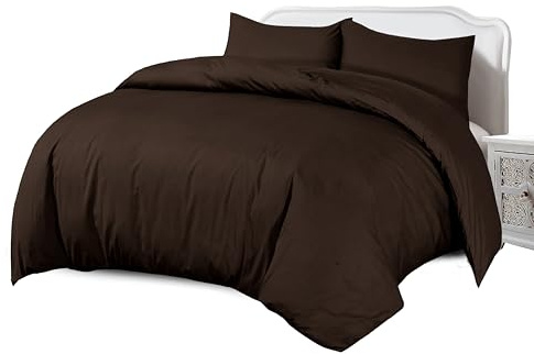 Crescent Collection Plain Duvet Cover With Pillowcase Percale Quilt Cover Bedding Set (Chocolate, Super King)