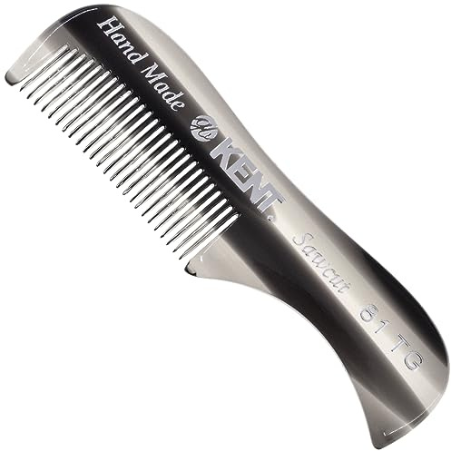 Kent Pettine tascabile per barba e baffi in grafite 81T, misura piccola, con denti fini, per toelettatura e styling dei peli del viso, taglio a sega, in acetato di cellulosa, lucidato a mano