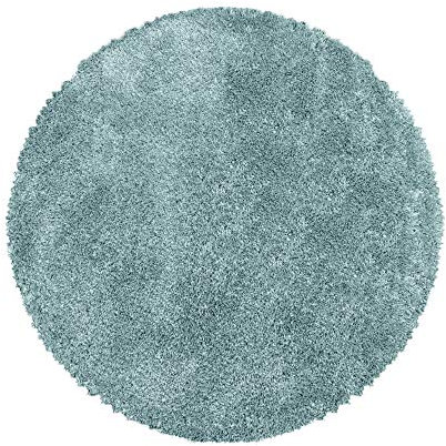 Hochflor Rund Teppich Wohnzimmer Einfarbig Schlafzimmer Esszimmer Flur Läufer Unicolor & Einfarbig Weich & Flauschig Langflor Pflegeleicht in Farbe: Blau, Grösse: 200 cm Rund